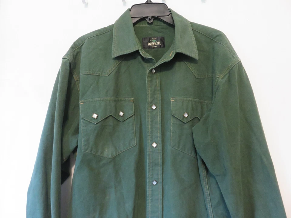 RedHead Men’s Pearl Diamond Button Green Shirt Long Sleeve Large Western Ranch* - Image 2 of 4
