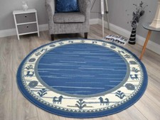 New Small Medium Large Dark Light Blue Round Circle Circular Floor Rugs Cheap UK