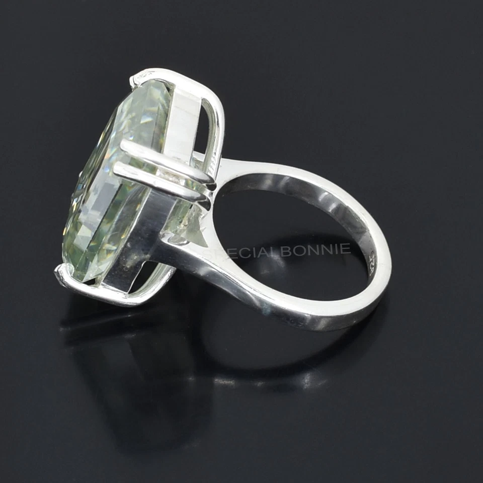 Anillo de diamantes gris talla esmeralda certificado 26,7 quilates sin tachuelas de diamantes. Tarifas gratuitas. Foto 4 de 4