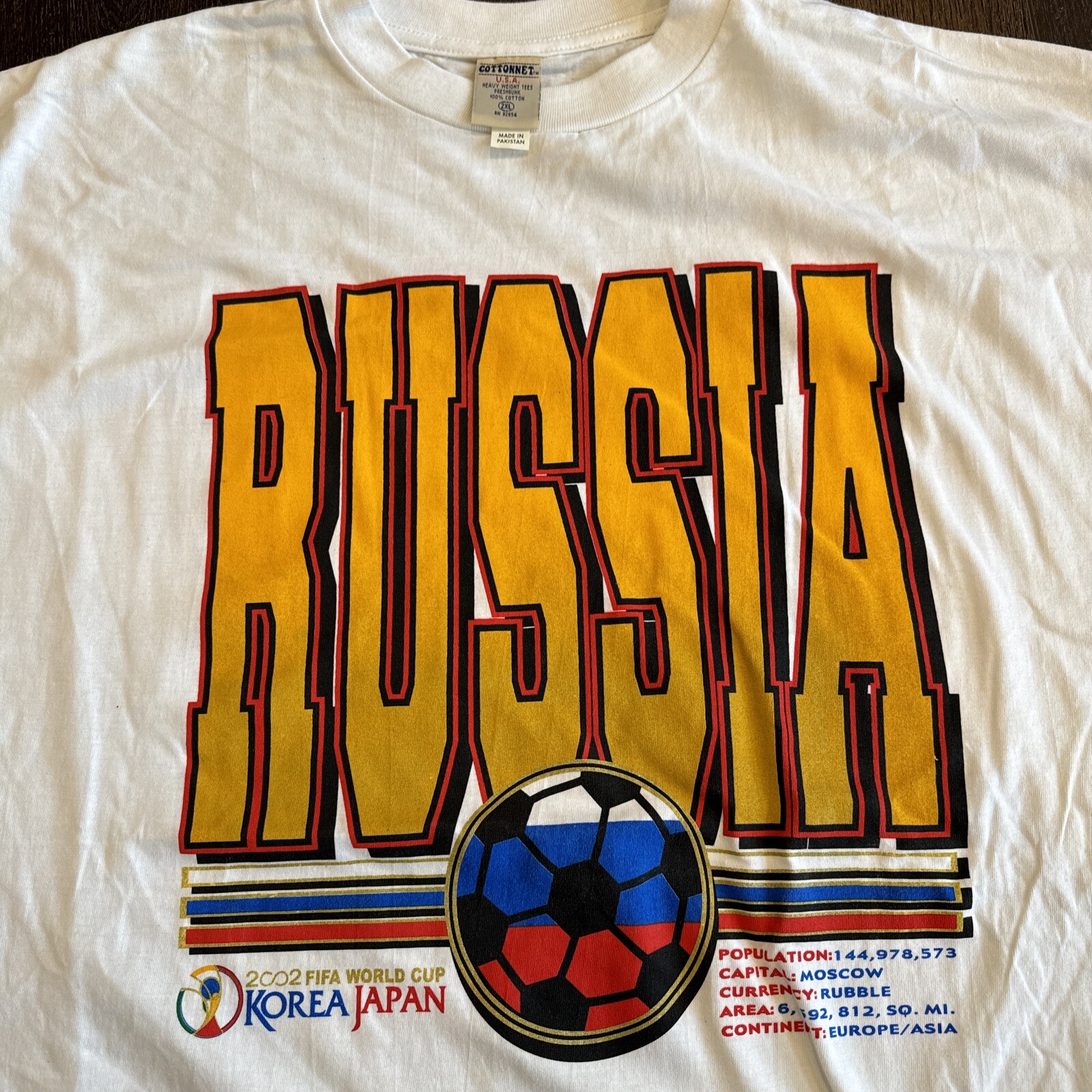 VTG 2002 FIFA World Cup Russia T-Shirt; Mens Sz 2XL; NEW NO TAGS; Single Stitch