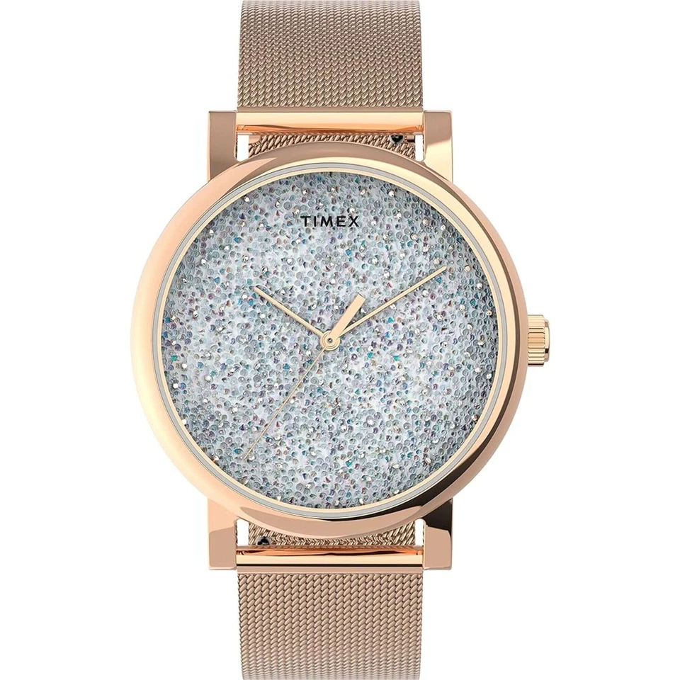 Timex Reloj Mujer Cristal Opulencia Oro Rosa Acero Malla Pulsera TW2V31200VQ