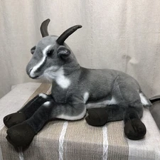  Goat Plush 19 Inch Realistic Looking Stuffed Animal Gray White Laying Down