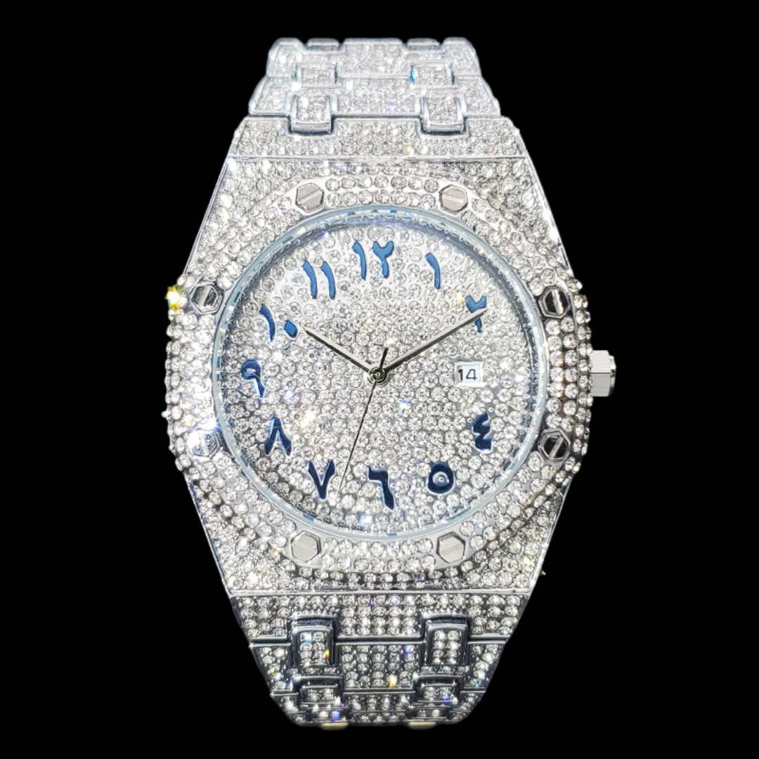 Bust Down Date Arabic Numerals VVS Iced Out Diamond Watch, Big