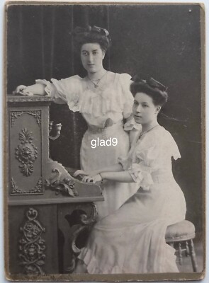 Respectable Ladies Play the Piano Nice Dresses Cabinet Card Riga Latvia 1900's