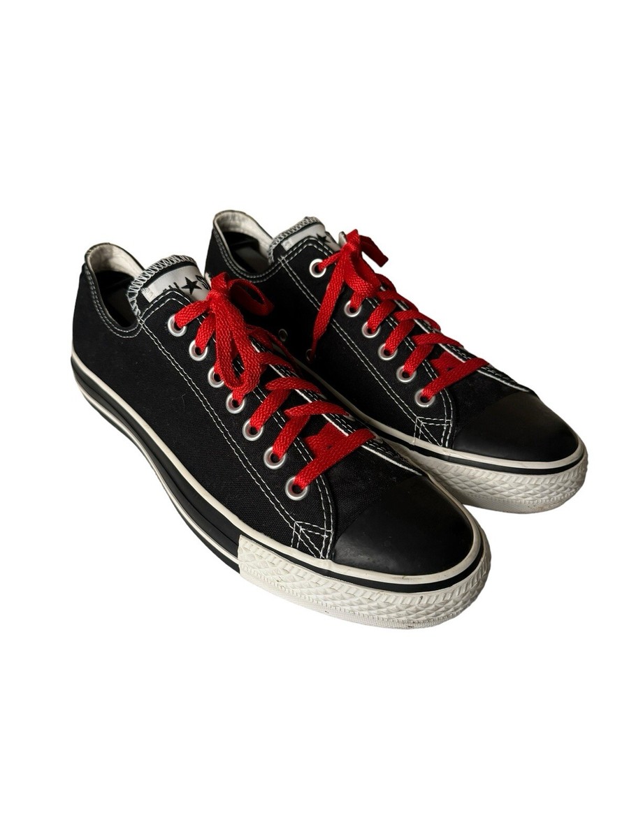 Converse Chuck Taylor Black Canvas Low Top All Star Sneakers Men’s Red  Laces
