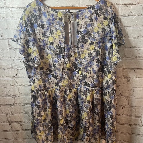 Top Babydoll Lucky Brand 2X Semi Transparente Forrado Floral Fluido Cottagecore Femenino - Imagen 4 de 10