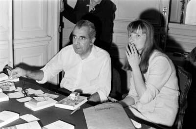 Writer Arthur Adamov signing book alongside actress Edith Scob- 1968 Old Photo