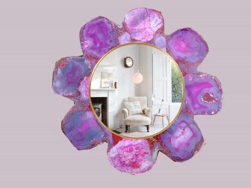 Pink Agate Stone Mirror, Luxury Wall Hanging Mirror, Home / Bedroom Deco - Picture 1 of 3
