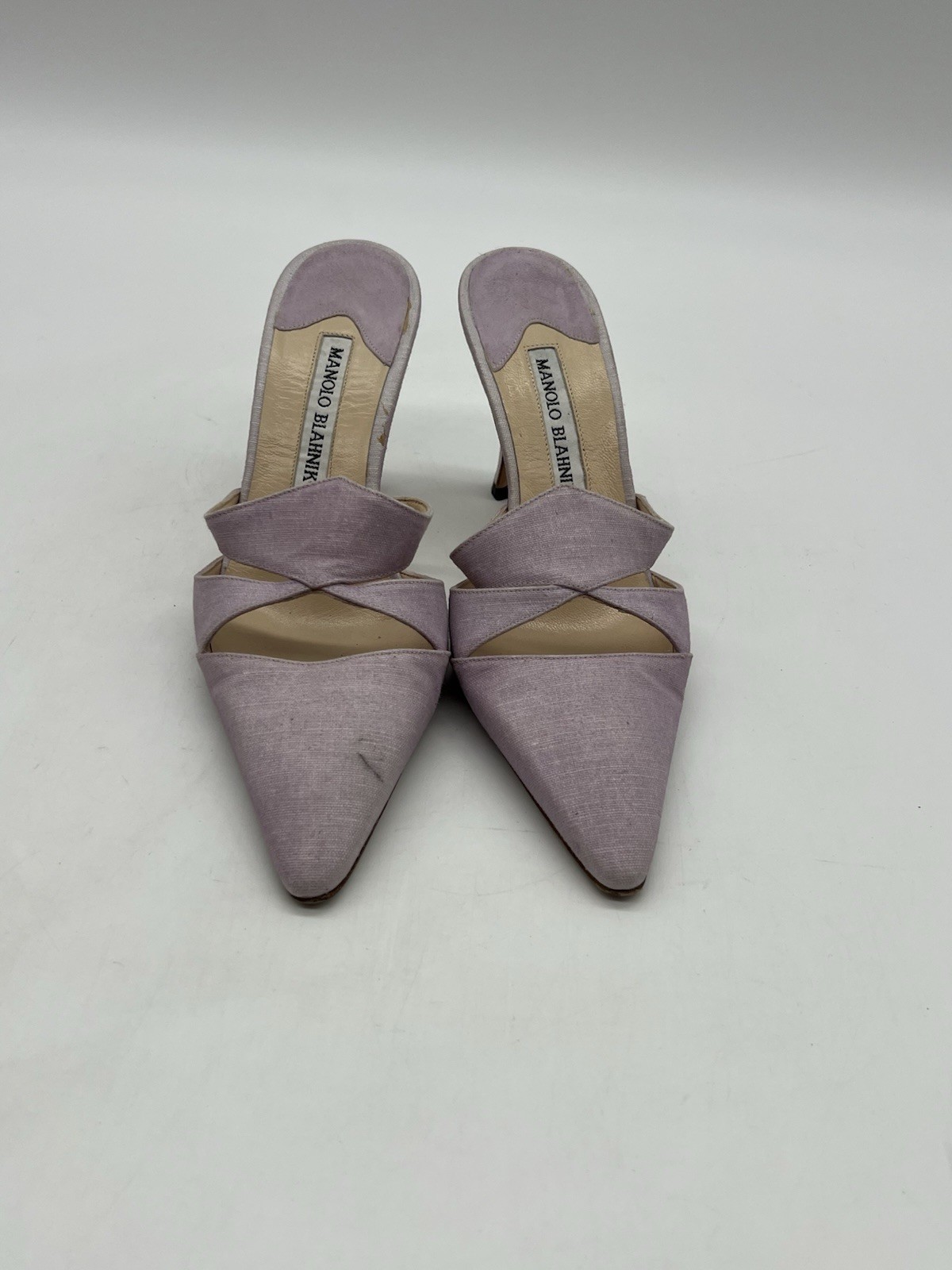 Manolo Blahnik Carolyne Mule Women 35 US 4.5-5 Purple Canvas Point Toe Shoes.