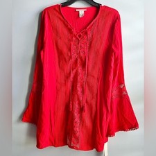 La Blanca Women's Coastal Lace-Up Tunic Cover-Up Size Medium