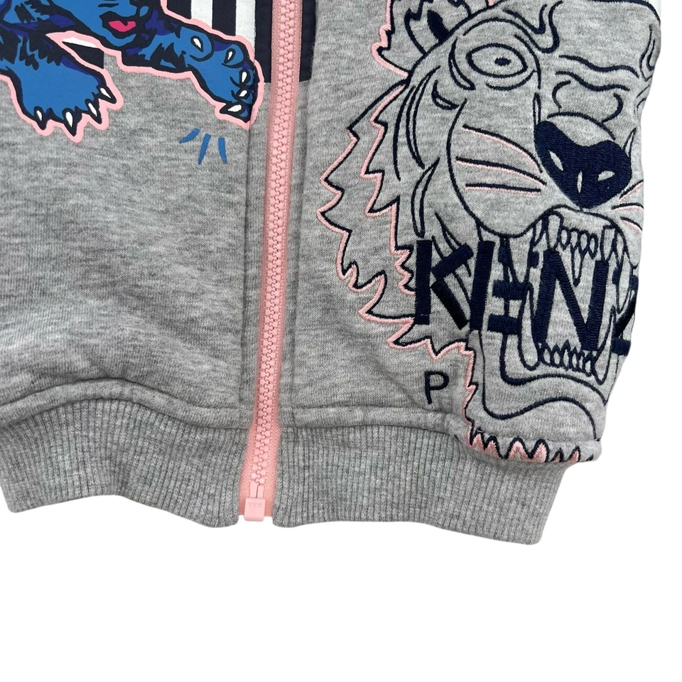 Kenzo Paris Kids Zip-Up Jacket Sweatshirt Tiger Print Embroidered Gray Size 18M - Image 4 of 4
