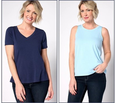 Studio Park x Leah Williams Tee and Tank Tops Set of 2 Large Navy Cool Blue NEW