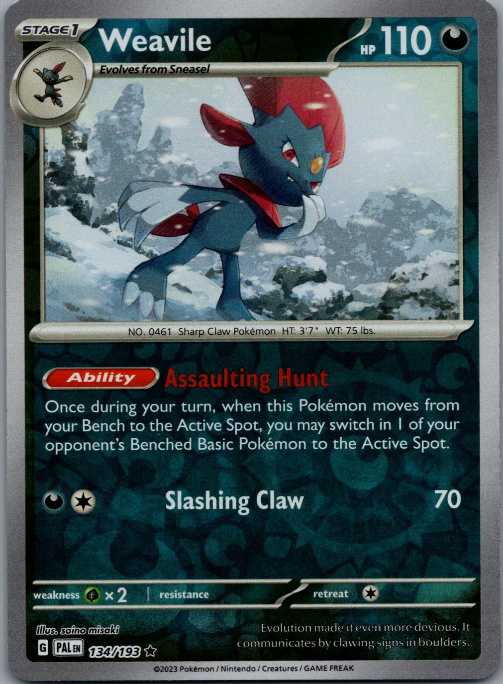 Weavile 134/193 R Paldea Evolved Pokemon Reverse Holo Near Mint