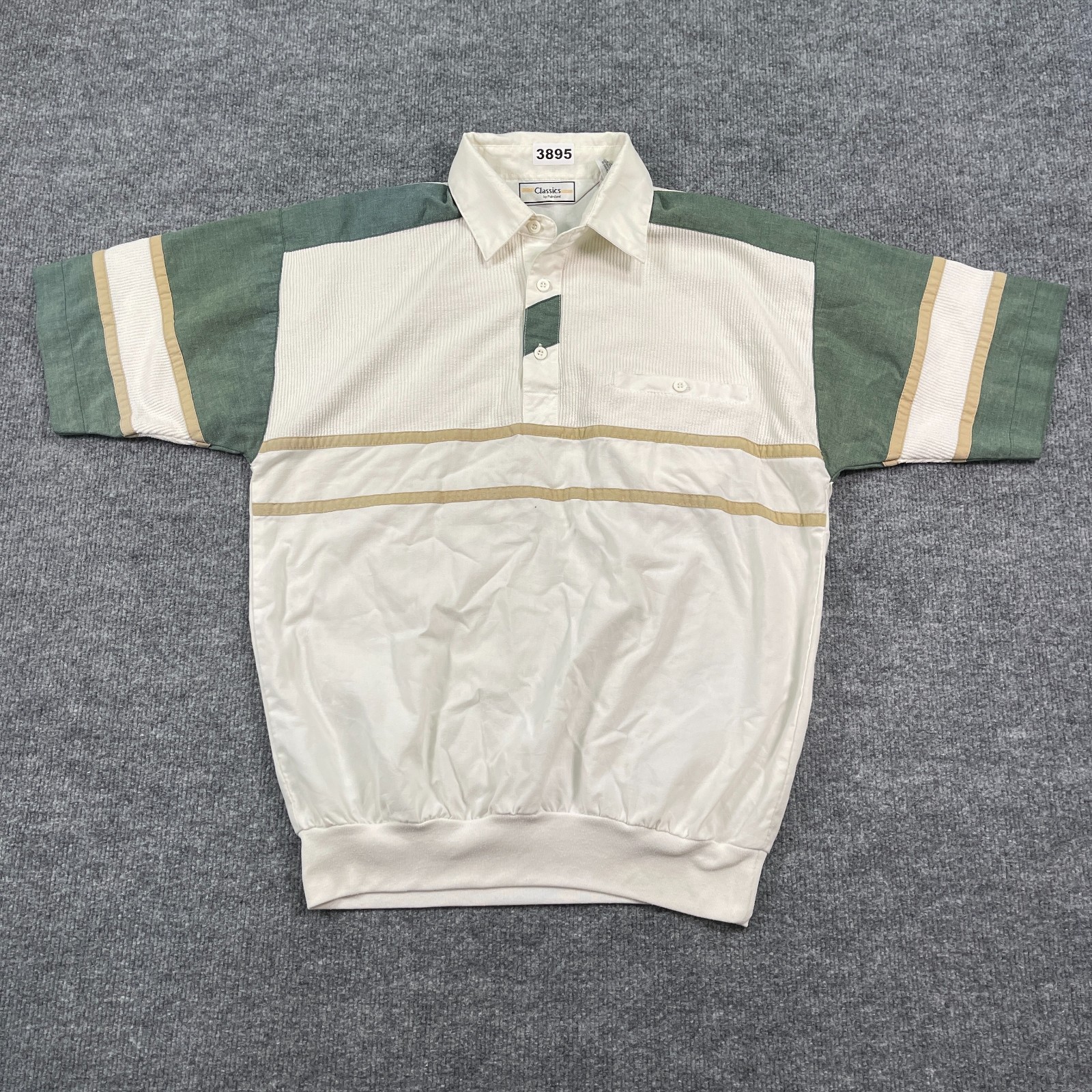 Vintage 90s Classics by Palmland Polo Shirt Medium 20x26 White Green