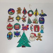 Vintage Stained Glass Christmas Ornaments Set of 23 Assorted Holiday Decorations
