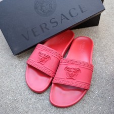Versace Men  s Palazzo Medusa Logo Pool Slides Sandals Slippers Red US 10