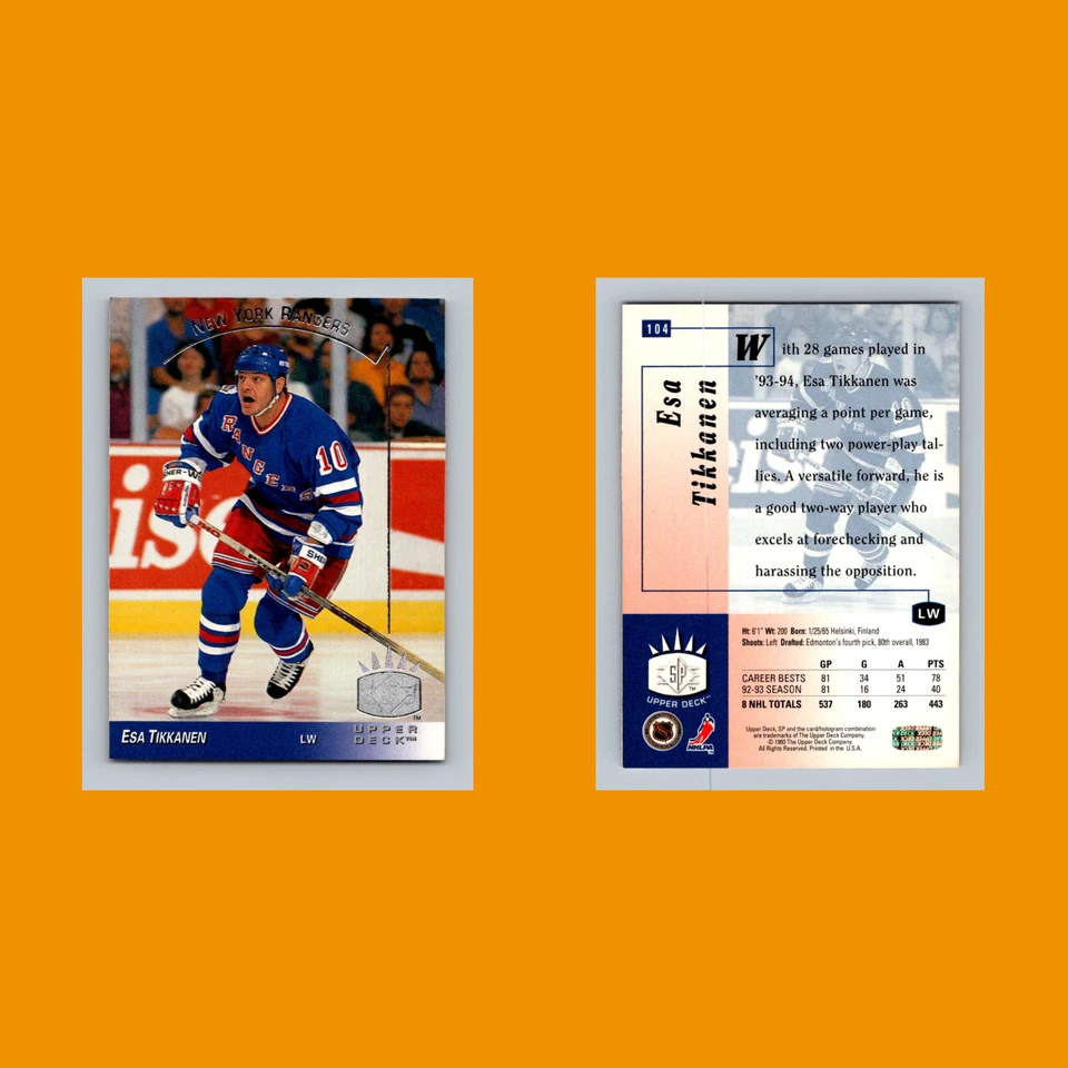 Esa Tikkanen #104 1993-94 Upper Deck SP Inserts New York Rangers Hockey Card NHL - Image 3 of 3