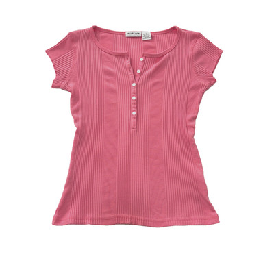 Energie Top Y2K Tee Pink Ribbed Henley Slim Fitted Cap Sleeve Vintage Preppy M