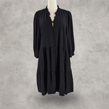 Loft Shirt Dress XXL Black Tiered Textured Button Front Ruffled Balloon Sleeve