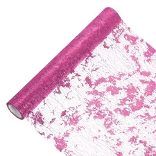 15 Feet Table Runner, Sequin Gold Foil Thin Mesh Metallic Table Decor, Dark Pink