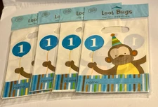 Loot Treat Bags Monkey Boy's 1st Birthday plastic lot of 4 x 8 ct. Great Price!