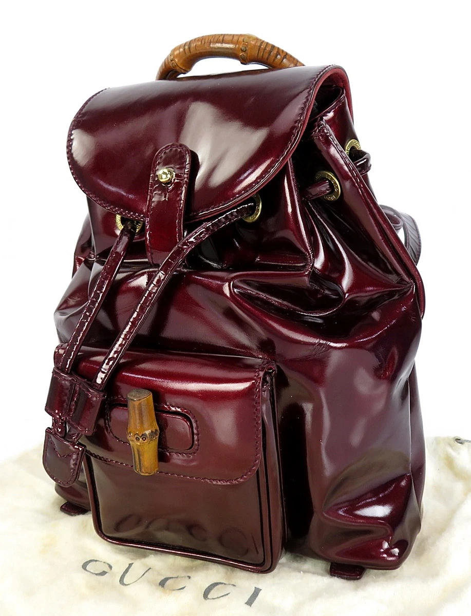 Gucci Burgundy Backpack with Bamboo Handle Bamboo tassel oval patent leather backpack Gucci Burgundy in  main image 3