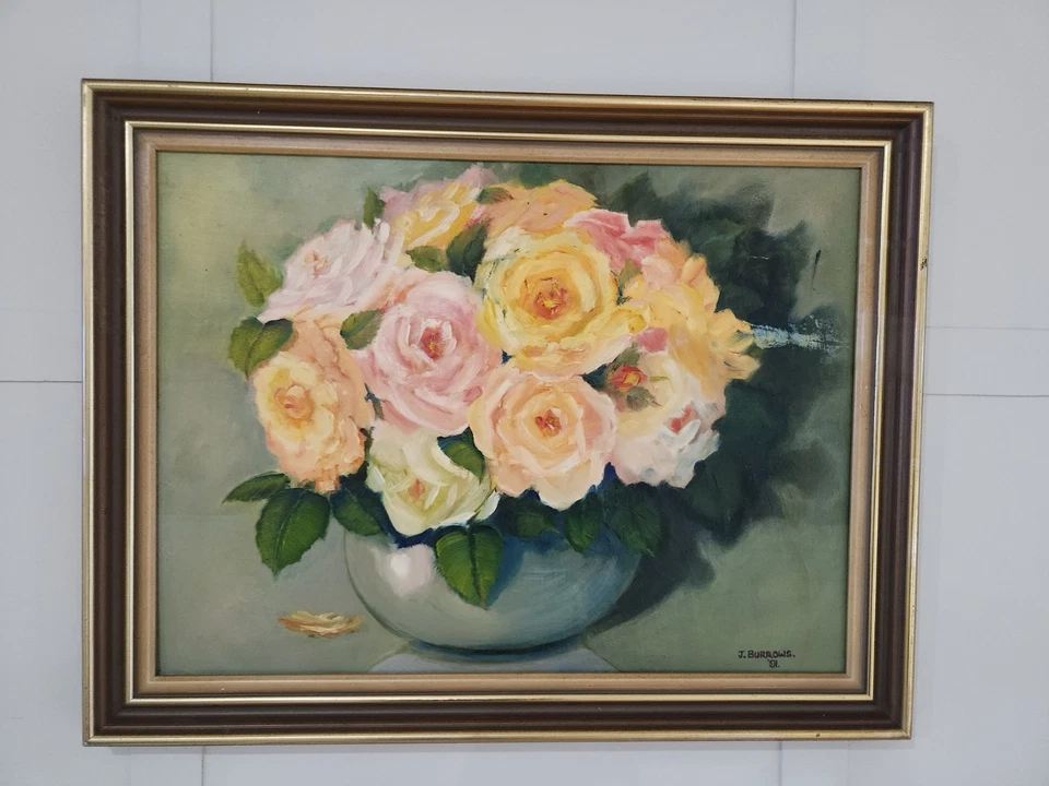 J Burrows Rose Oil Painting 91 - image 3 of 4