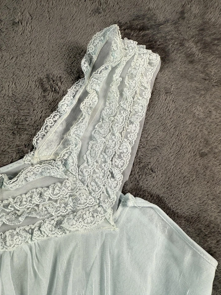 Camisón Adonna vintage para mujer grande 40 azul claro ribete de encaje largo penney's Foto 4 de 4