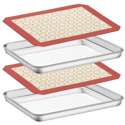 Baking Sheet with Silicone Mat Set of 4 [2 Sheets + 2 Mats], Stainless Steel ...