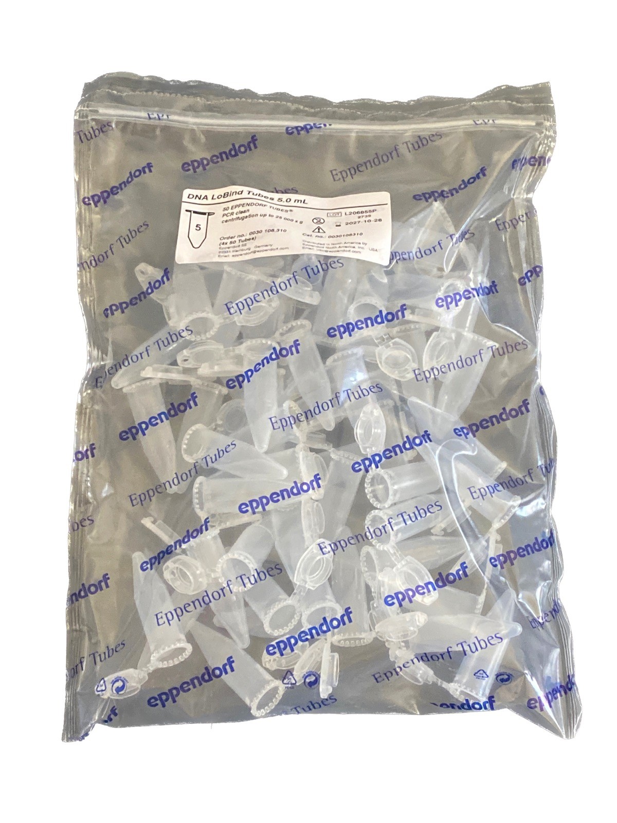 (50/Bag) EPPENDORF 5.0mL PCR DNA LoBind Centrifuge Tubes w/ Snap Cap 0030108310