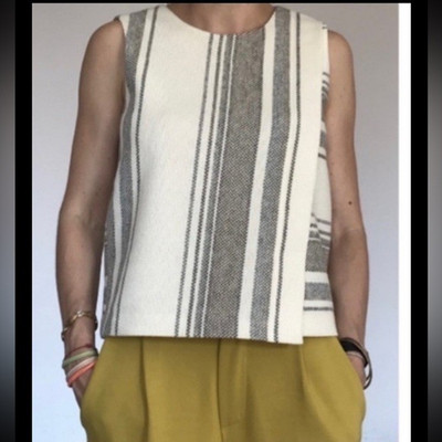Tory Burch White Gray Tan Striped Southwest Faux Wrap Sleeveless Top Size XL