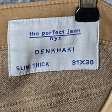 The Perfect Jean NYC Slim Thick Fit Denkhaki Tan Brown Stretch Measures 31x30"