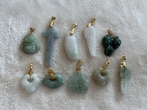 Authentic Sale Lot 10 Pieces Jade Jadeite Pendants w/gold Plated Bail