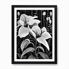 Trillium Wildflower Linocut Art Pri Framed Wall Art Poster Canvas Print Picture