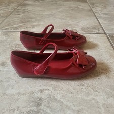 Mary Jane Red Patent Faux-Leather Ballerina Flat Girls 3.5 w/Bow Rubber Sole NEW