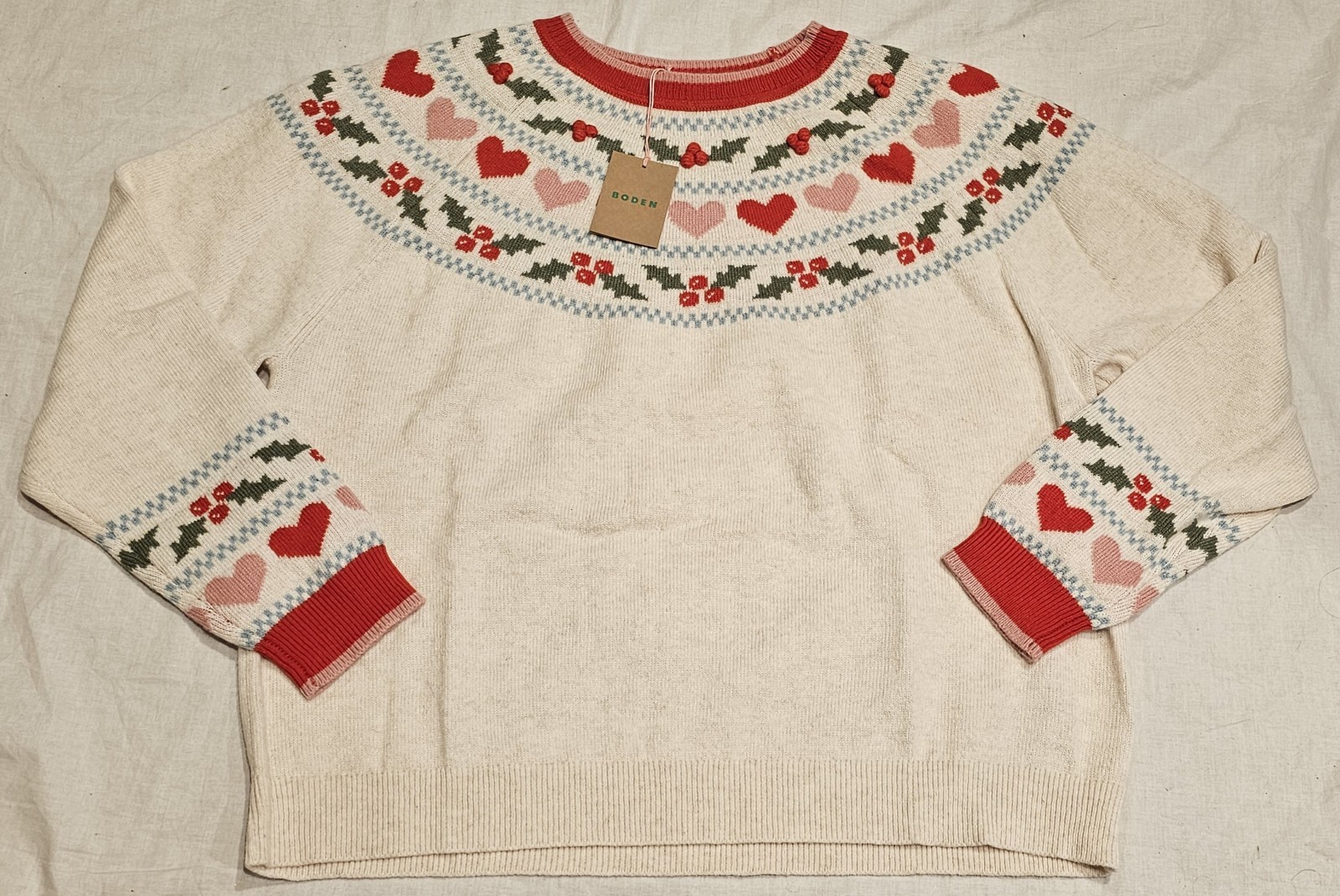 Boden Edie Fair Isle Sweater Holly Cream NWT New XL image 2