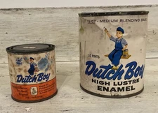 2 Vtg Dutch Boy Paint Company High Luster Enamel & Dreft Blue Cans Paper Label