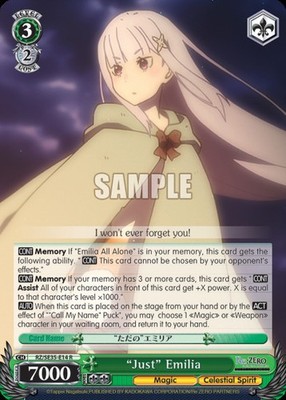 ''Just'' Emilia - RZ/SE35-E14 - R Near Mint Weiss Schwarz Re:Zero - The Frozen Bon