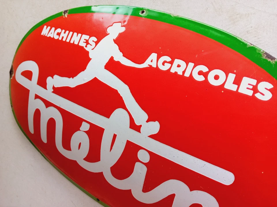 Ancienne plaque émaillée publicitaire Machines Agricoles MÉLIN - garage tracteur - Photo 3/4