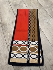 Vintage 70s Style Oscar De La Renta Brown/Black/Red Geometric Silk Neck Scarf