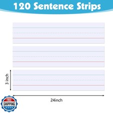 120Pcs Sentence Strips for Teacher Supplies, 3  x 24  Ruled Word Learning Str...