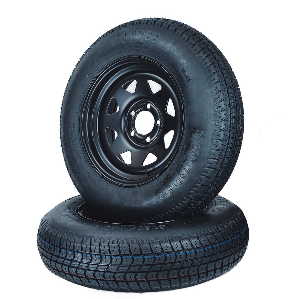 2-Pack Trailer Tire On Rim – ST205/75D15 – Load Range C – 5 Lug – 15" Wheel