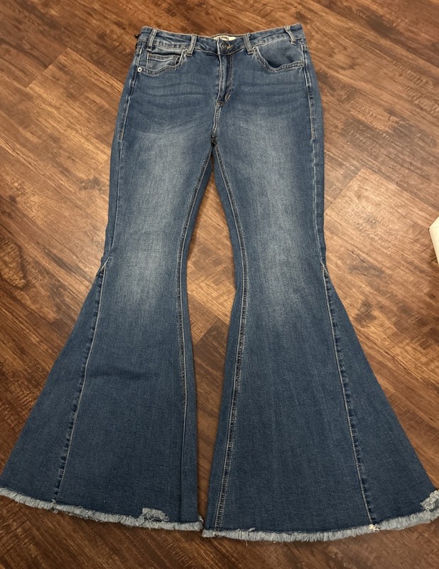 Rock And Roll Denim Hi Rise Bell Bottom Raw Hem Jeans Women Size 30/32