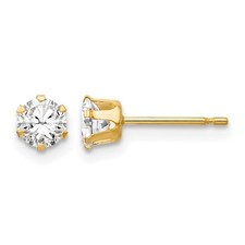 Real 14k Yellow Gold Polished 4mm Madi K Round CZ Stud Post Earrings Solid