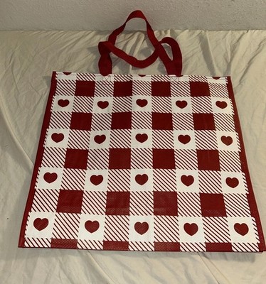 Burlington Seasonal Large Checkered Heart Print Red & White Shopping Bag Tote