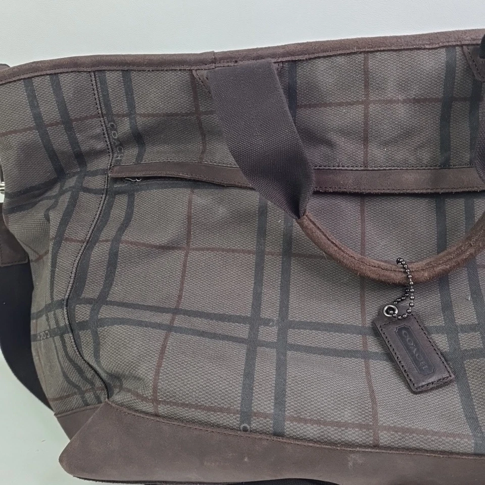 Coach Camden Tattersall Plaid Canvas Tote Bag Weekend Travel Shoulder Brown - Image 4 of 4