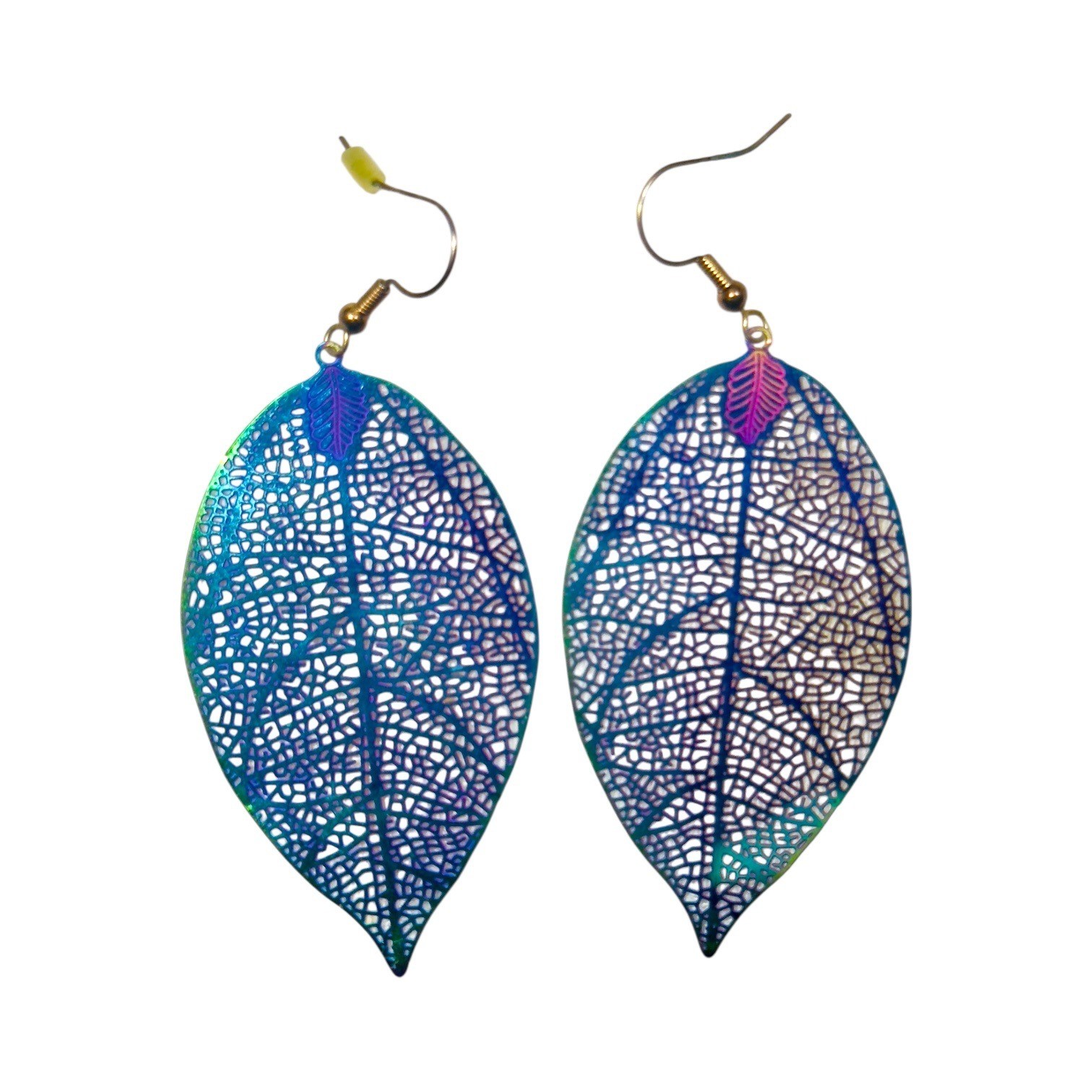 Iridescent Leaf Skeleton Dangle Earrings With Fis… - image 3