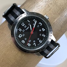 Timex Indiglo Men Field Tachymeter Stripe Nylon Quartz Analog 40mm Watch 8 1/4"