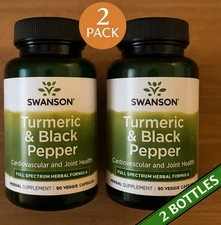 2 Pack Turmeric + Black Pepper 600 mg 180 Vegan Caps Cardiovascular Joint Health