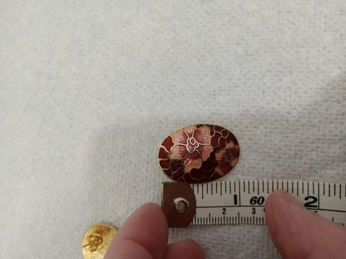 Vintage Cloisonne Earrings Post Style Oval Shape Shades Of Red Floral - Picture 4 of 5